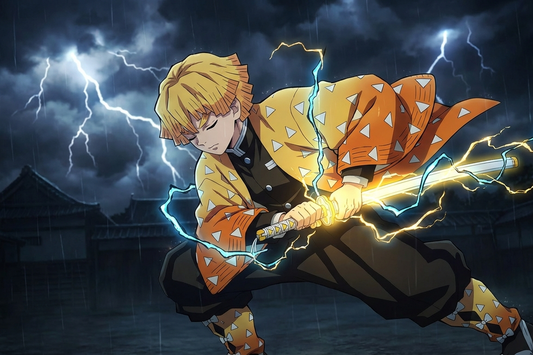 Zenitsu Agatsuma with yellow Nichirin sword and Thunder Breathing lightning - Demon Slayer