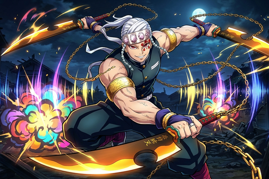 Tengen Uzui the Sound Hashira with dual Nichirin cleavers - Demon Slayer flamboyant