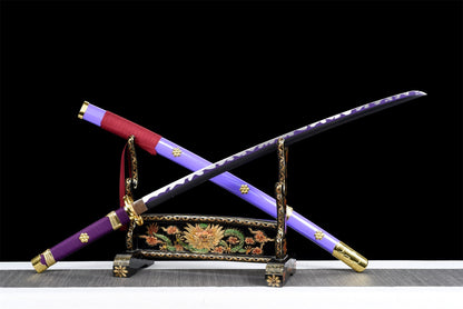 Katana Enma sguainata con lama in acciaio al carbonio 1060 e fodero viola